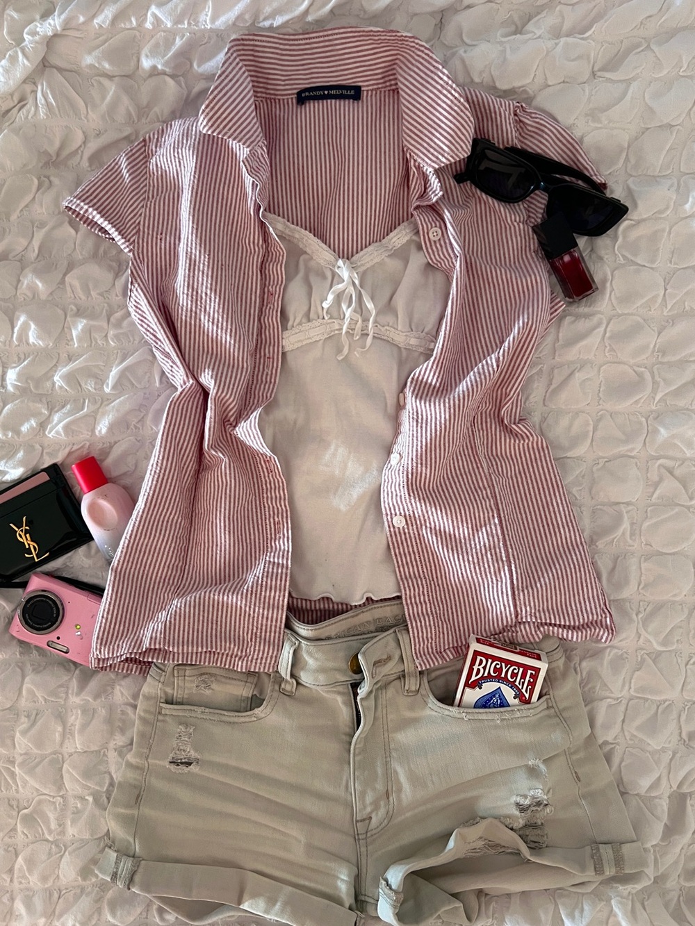 Brandy Melville Pink and White Striped Button Down Shirt